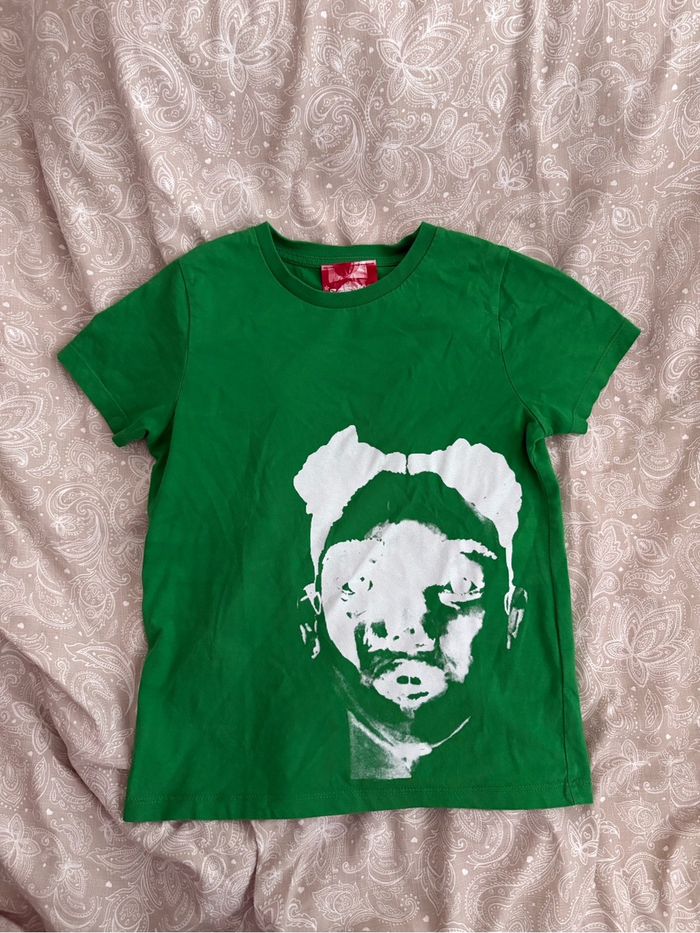 Freya Mckee Green Graphic T‑Shirt with White Portrait Print